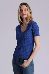 Minnie Rose - Frayed Cable V-neck Top