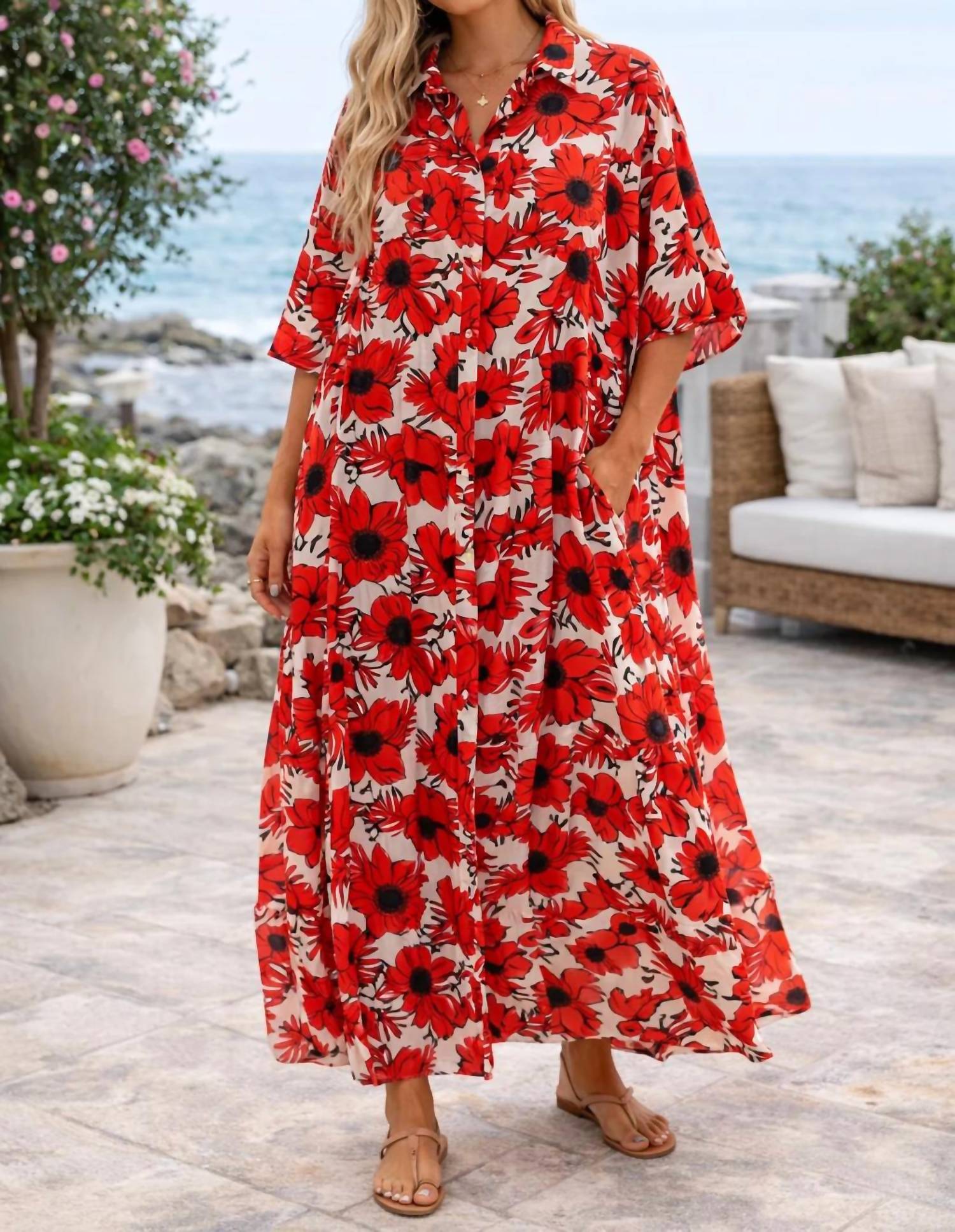Before You Collection - California Poppy Maxi Shirt Dress