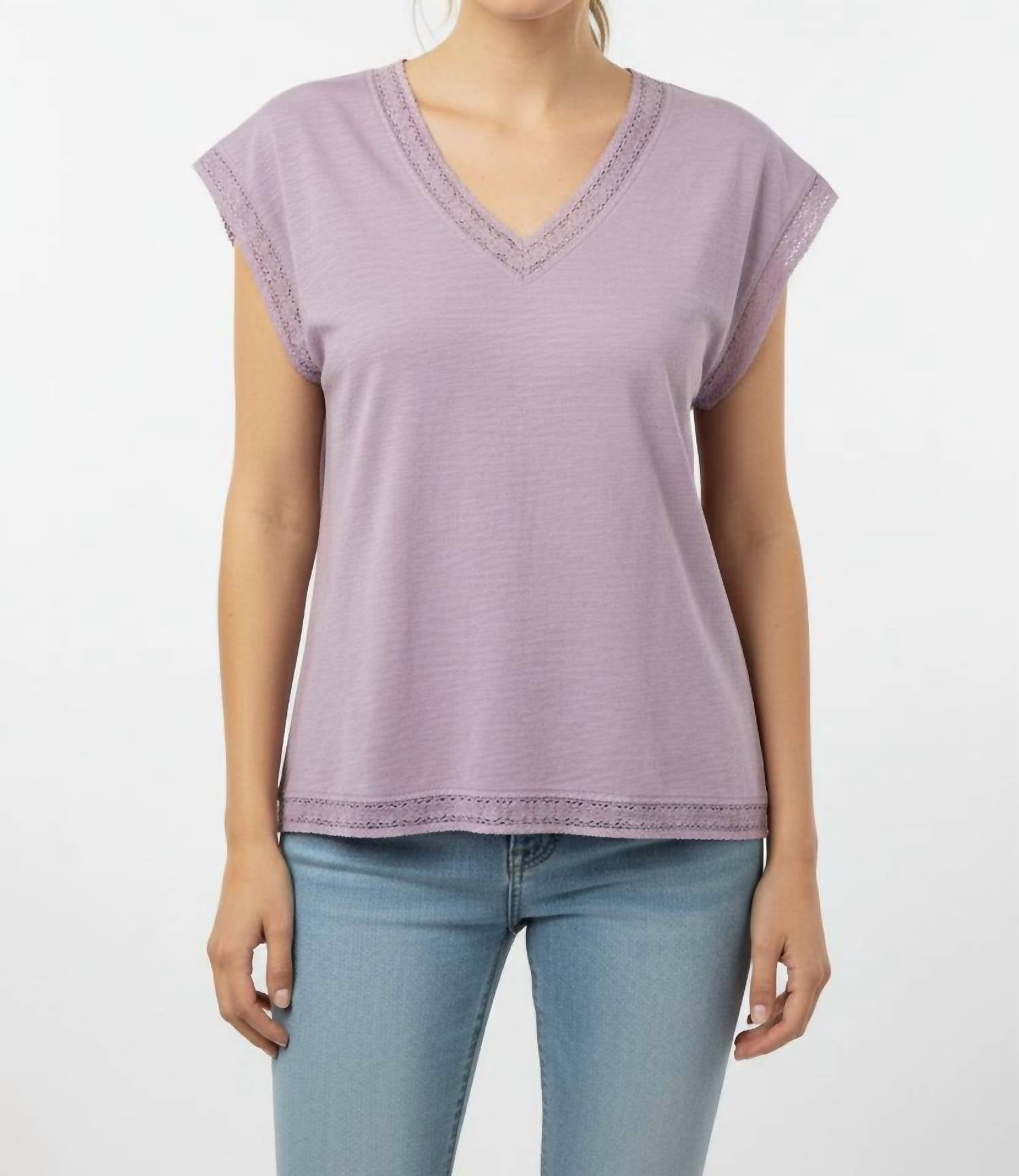 mododoc Dolman Lace Trim Tee in lilac - women's t-shirt