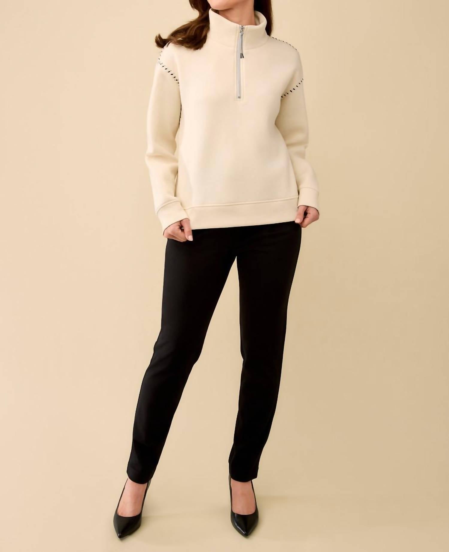 Tribal - Cait Quarter Zip Contrast Stitch Sweatshirt