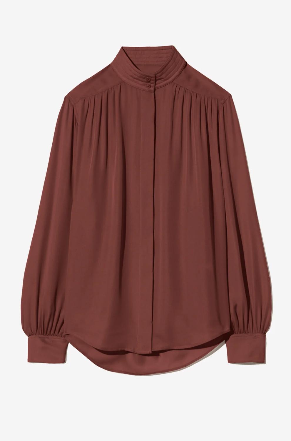 NILI LOTAN Revi Silk Blouse in burgundy 1 - women's blouse - alternate view