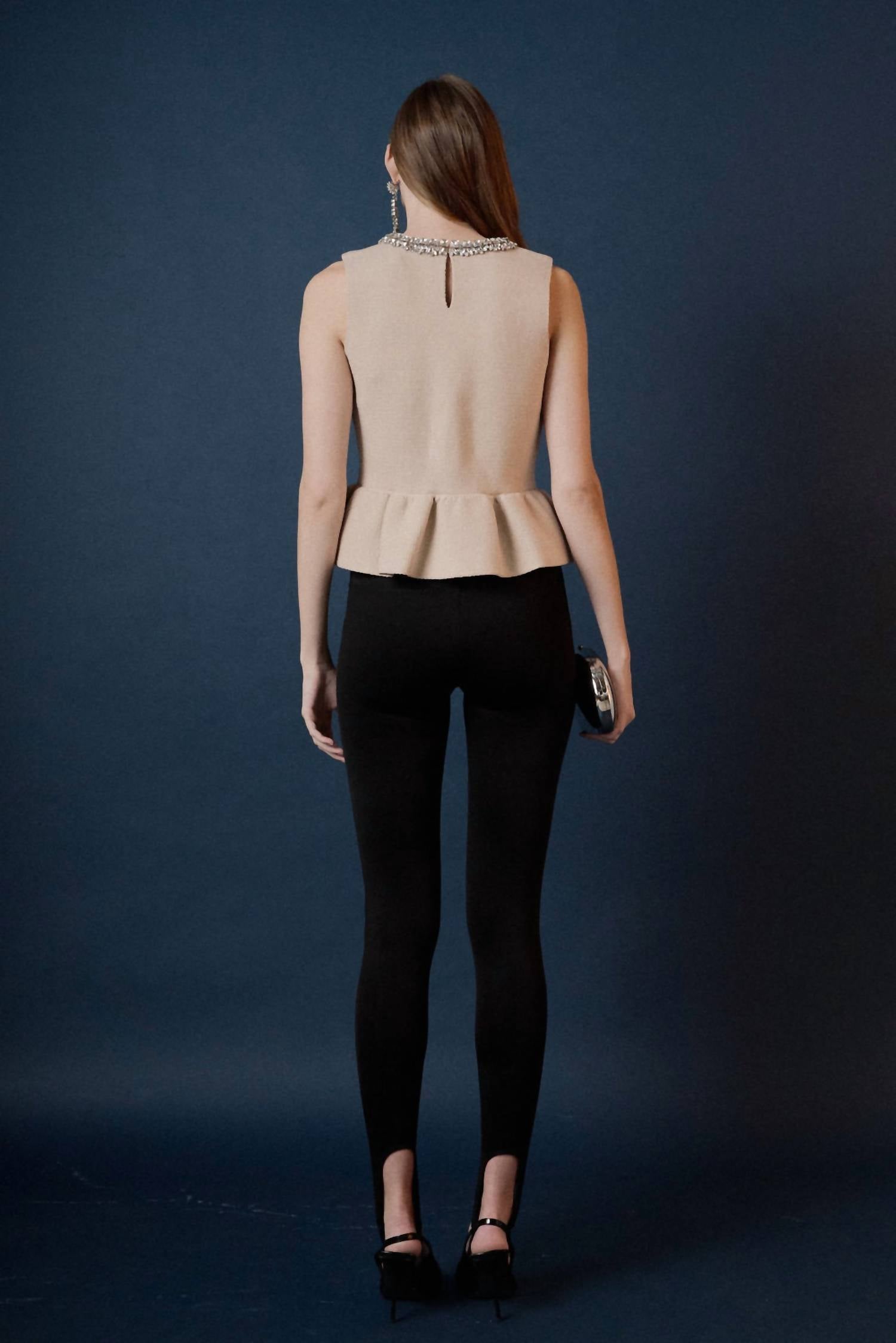 Endless Rose - Jewel Trim Keck Peplum Knit Top