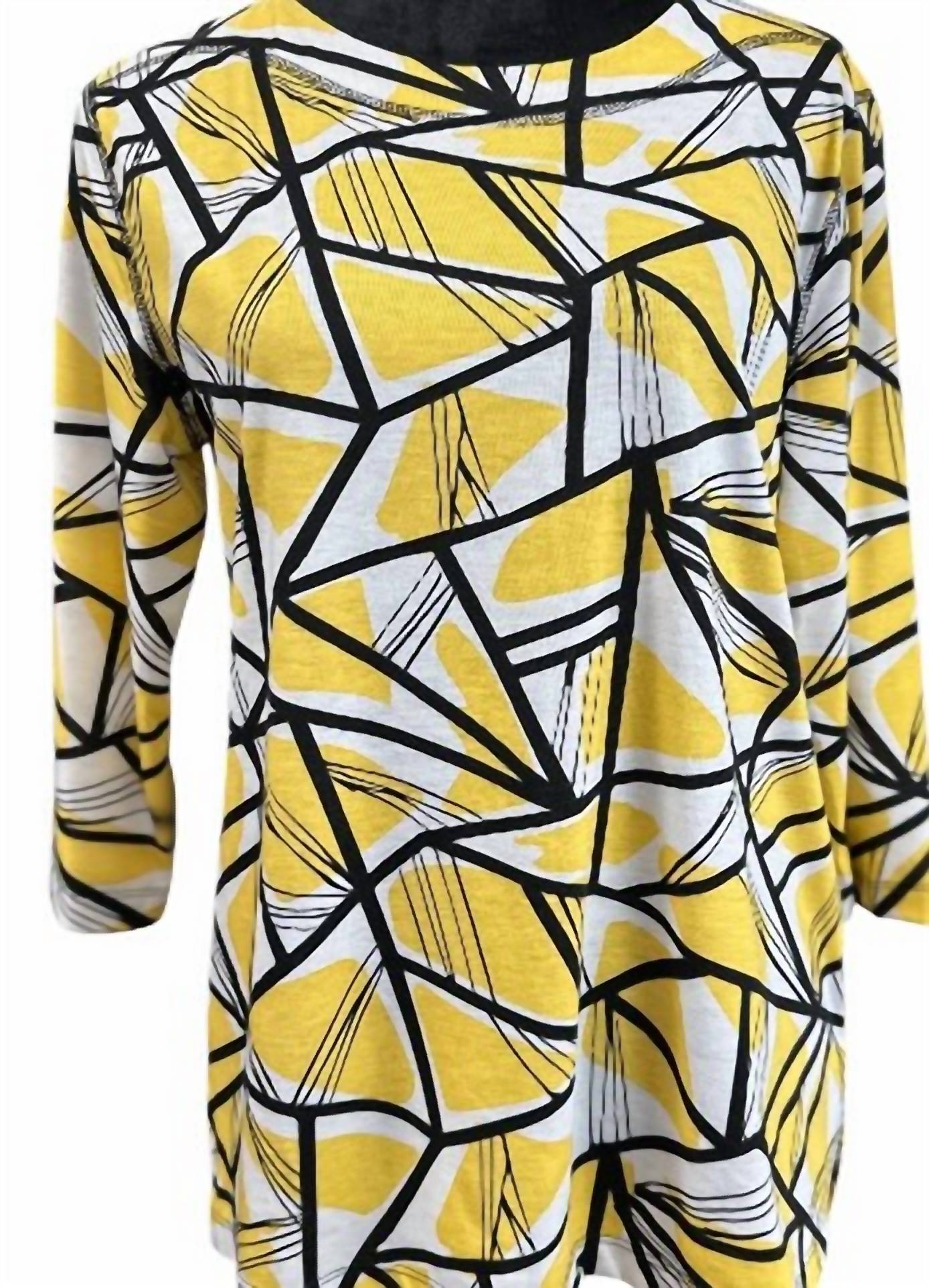 LINKS Three Quarter Sunny Day Top in yellow black - women's blouse - detail view