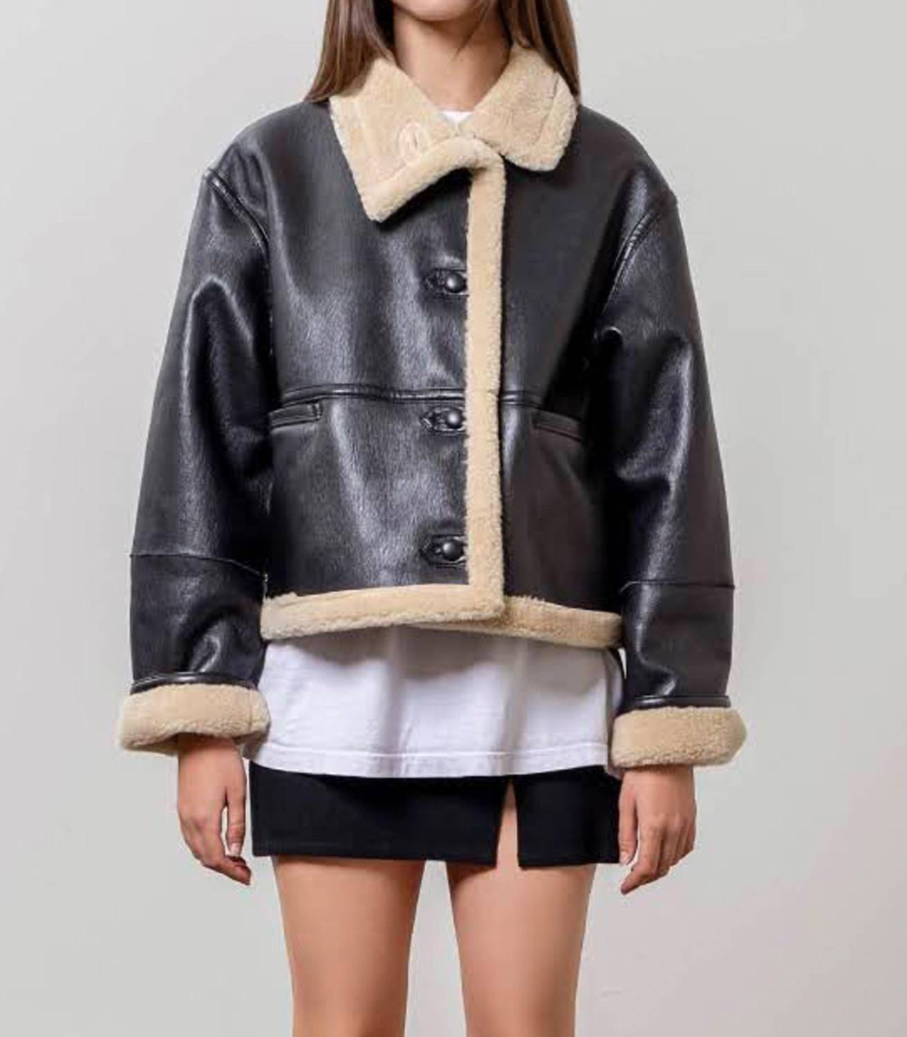Moon River - Faux Leather Jacket With Faux Shearling