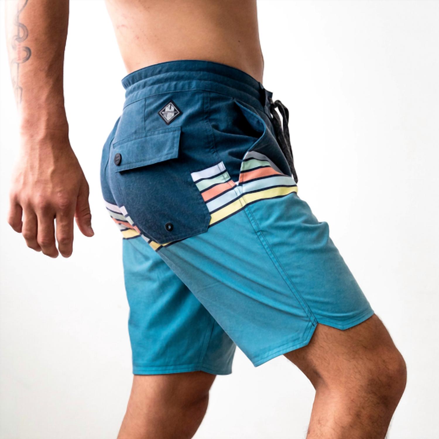 BAJA LLAMA Shipwrecks Collection Hybrid Boardshorts in radical retro stripes - men's swimwear