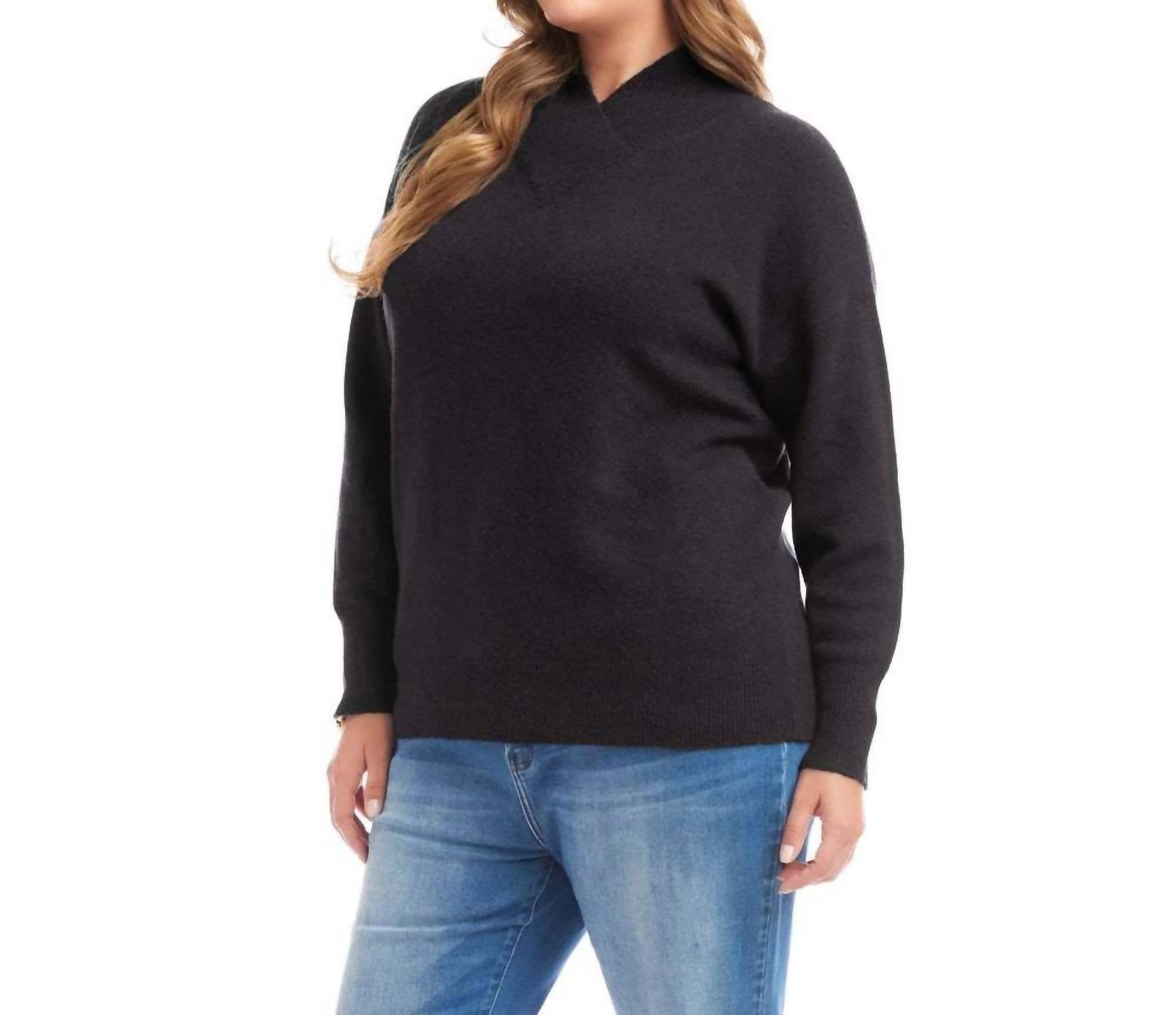Karen Kane Shawl Collar Sweater - Plus in black - women's sweater - detail view
