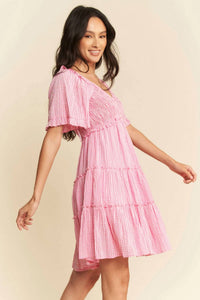 Davi & Dani - Jacquard Checker Smocking Tiered Dress