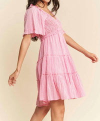 Davi & Dani - Jacquard Checker Smocking Tiered Dress