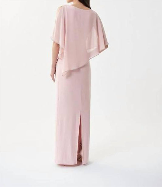 Joseph Ribkoff - Silky Knit Chiffon Layered Gown With Cape