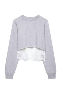 Sundayup - Jane Luxe Lace-Trim Cropped Sweatshirt
