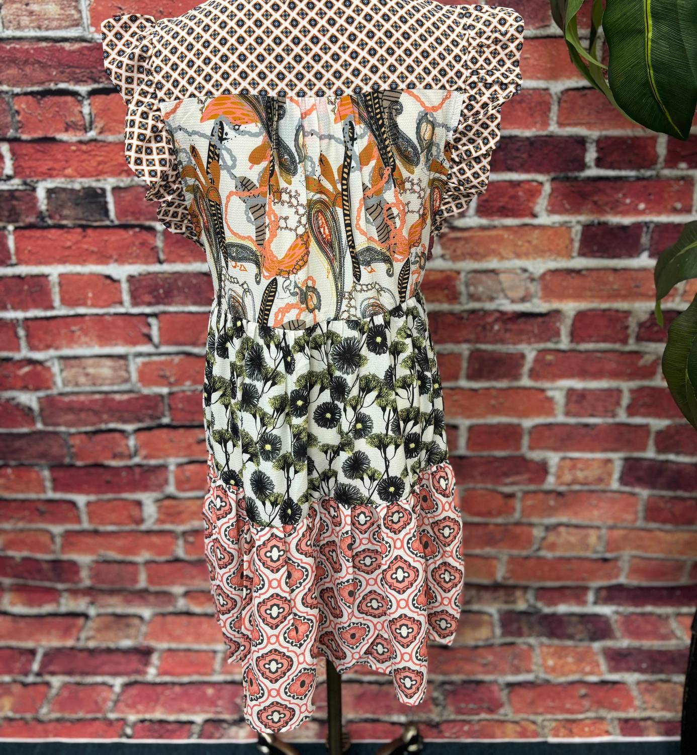 Isle Sunset Patchwork Ruffle Dress in multi - women's dress - alternate view