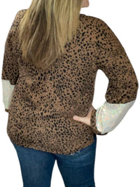 Honeyme - Leopard Sequin Sleeve Sweater