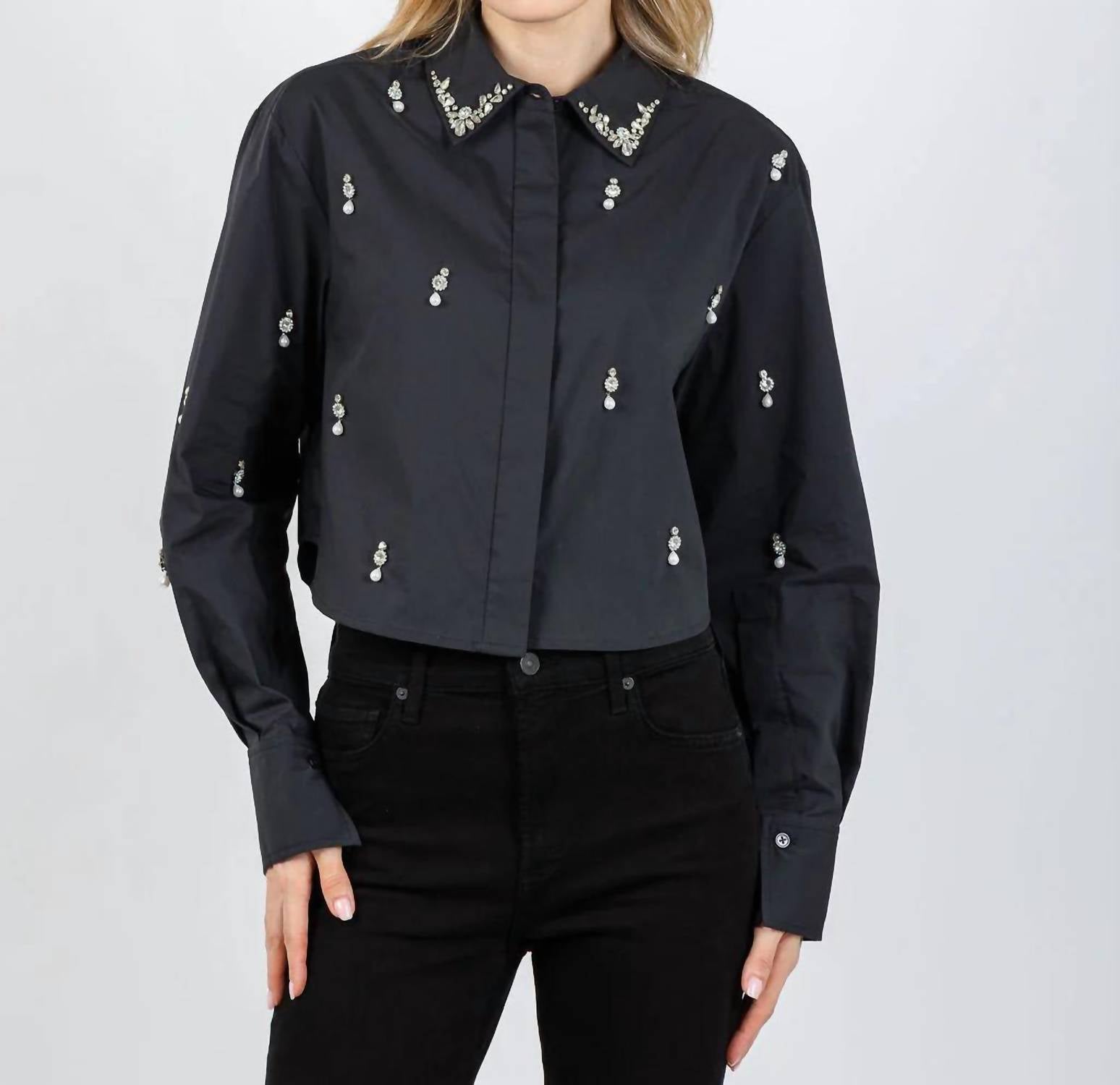 Simkhai - Embellished Cropped Top Long Sleeve Shirt