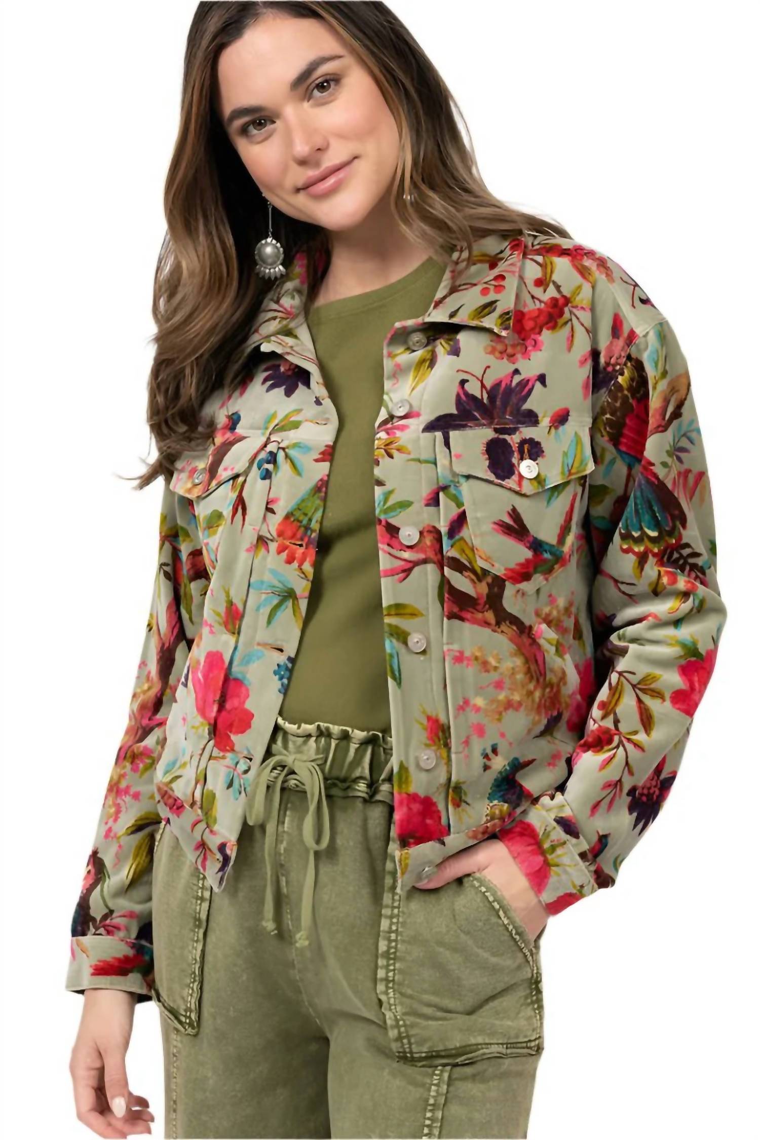 Ivy Jane - Bird Print Velveteen Jacket