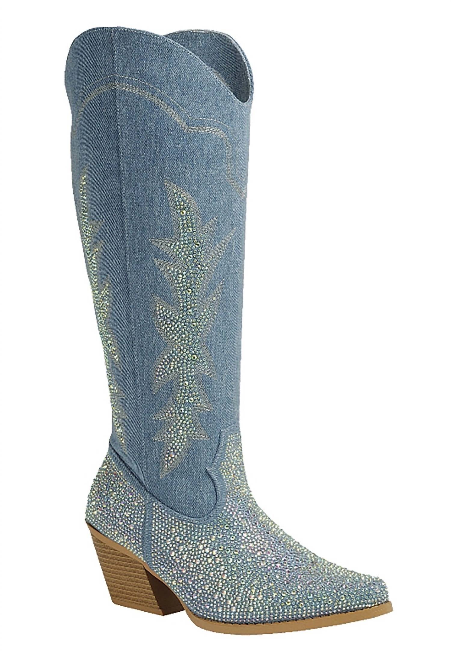 Forever Women's Denim Dreams Cowboy Boots in blue - women's shoe