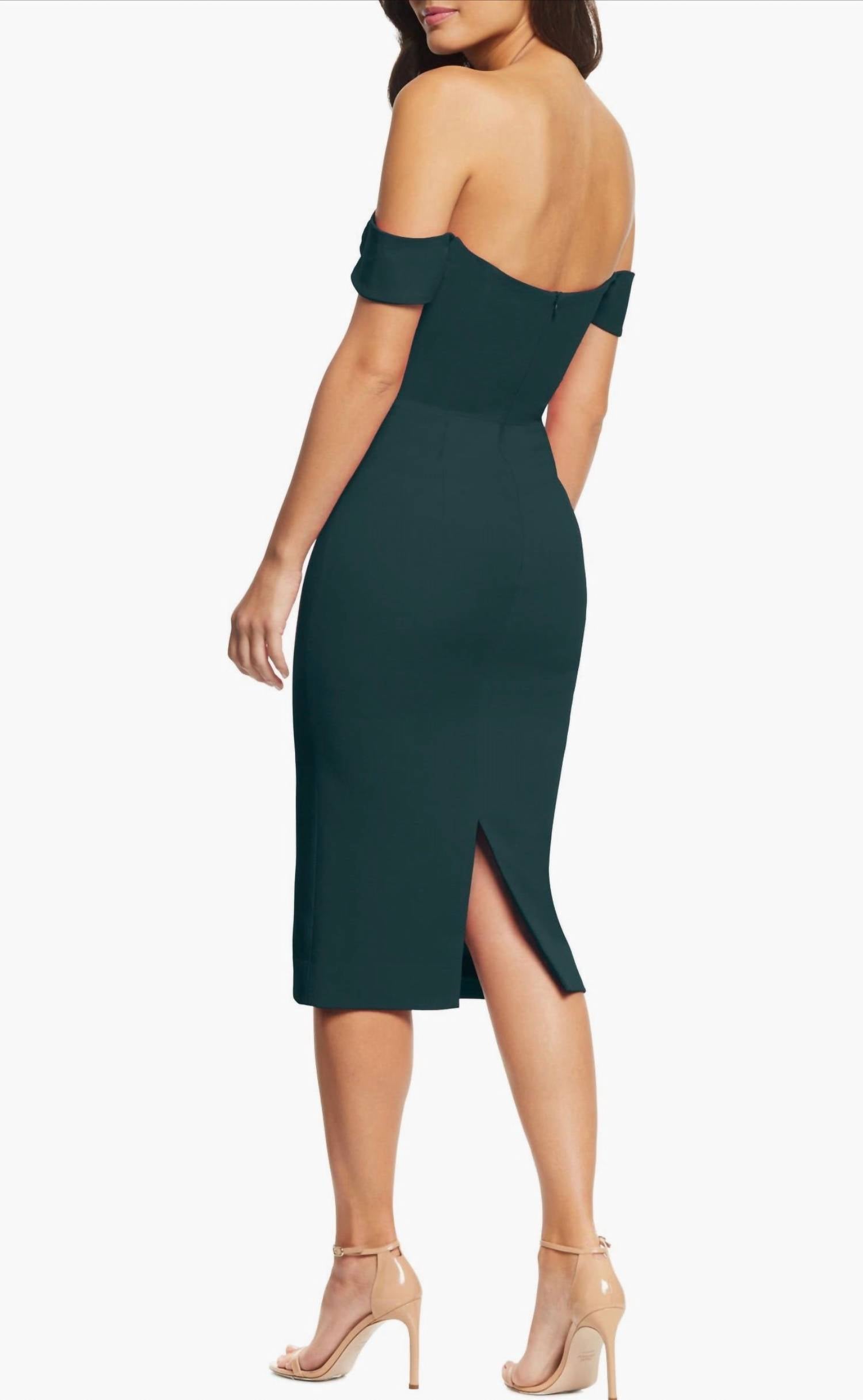 DRESS THE POPULATION Bailey Off The Shoulder Bodycon Dress in pine - women's dress - alternate view