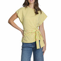 Apny - Women's Stripe Cinched Waist Tee