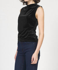 DEAR JOHN DENIM Shaunee Ruched Velvet Tank Top in black - women's tank top - alternate view