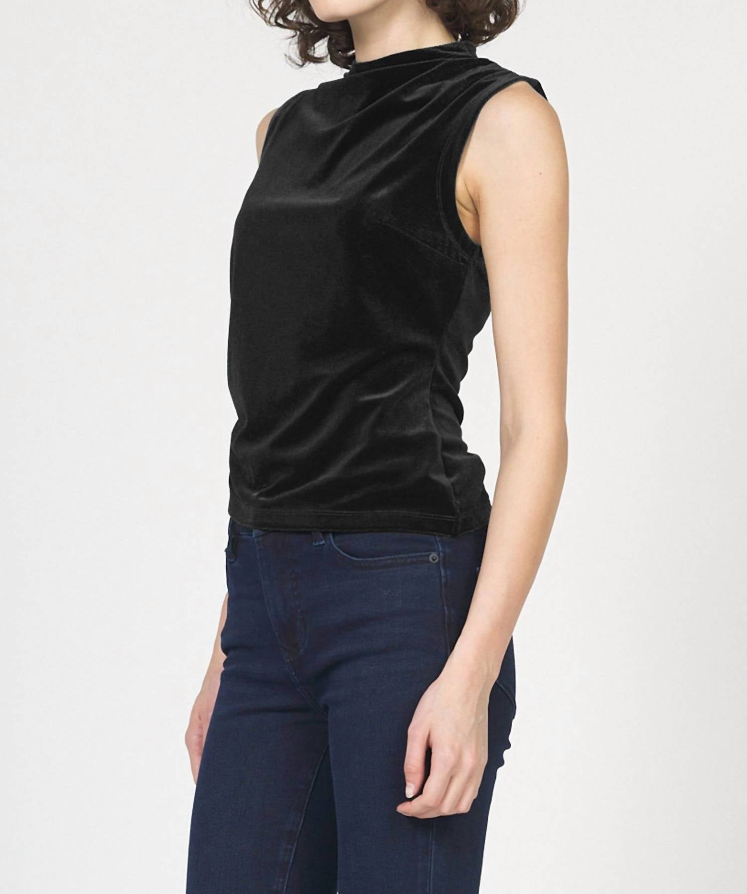 DEAR JOHN DENIM Shaunee Ruched Velvet Tank Top in black - women's tank top - alternate view