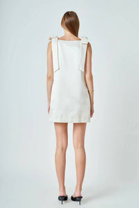 endless rose VELVET SATIN BOW MINI DRESS in ivory - women's dress - alternate view