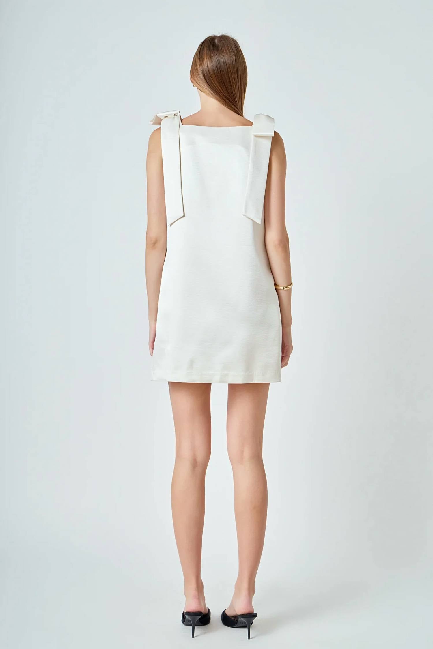 endless rose VELVET SATIN BOW MINI DRESS in ivory - women's dress - alternate view