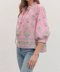 Entro - Botanical Print 3/4 Sleeve Top