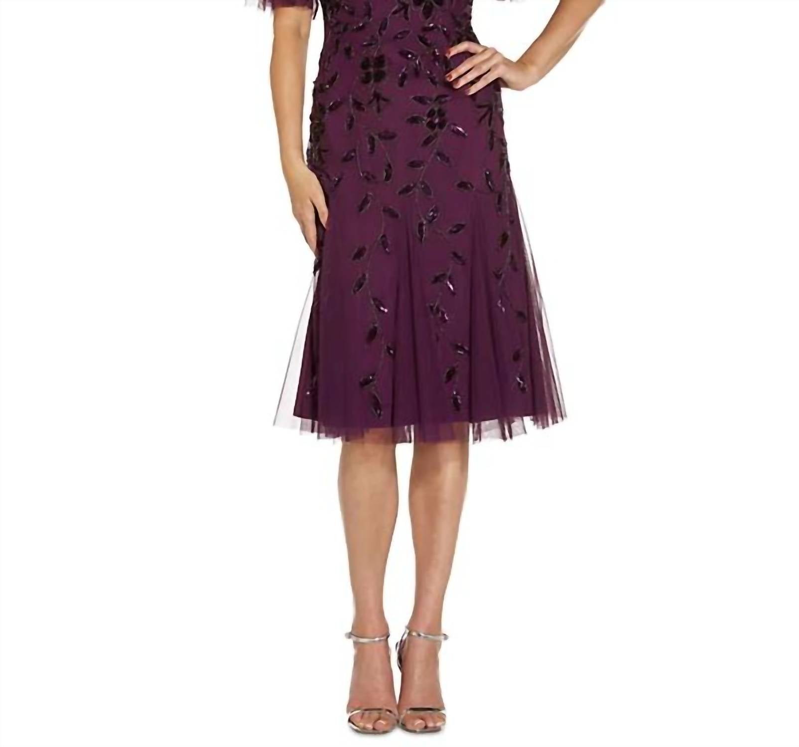 Adrianna Papell - Embellished Flutter Sleeve A Line Dress