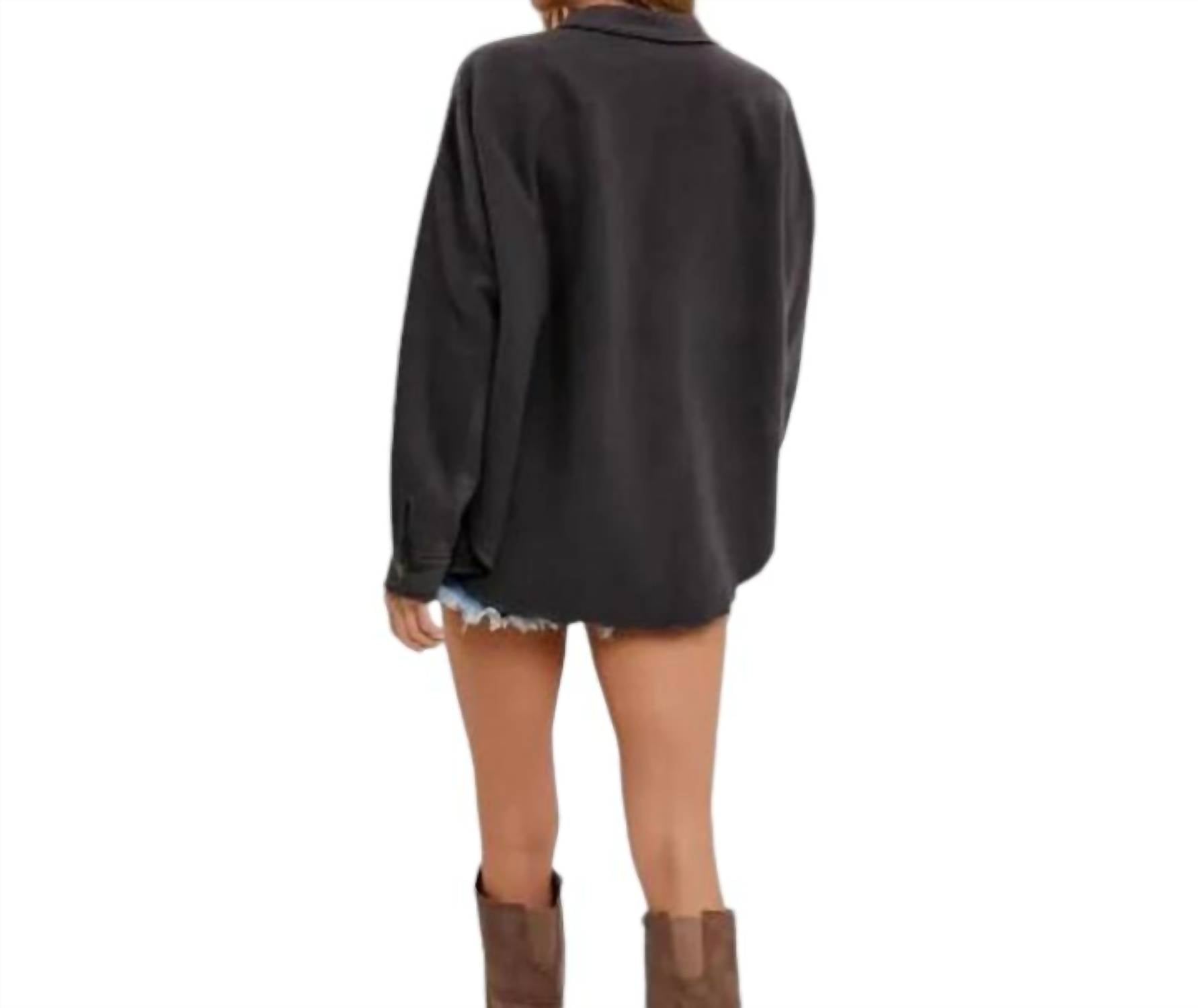 BluIvy Brushed Terry Shacket in charcoal - women's jacket - alternate view