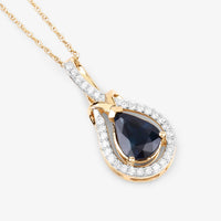 Diana M Jewels Women's Pear Natural Blue Sapphire Pendant Necklace (1.48 Ct) - Petite in 14k yellow gold - women's jewelry - detail view