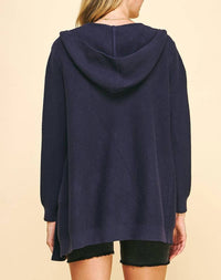 PINCH Open Front Hooded Cardigan in navy - women's cardigan - alternate view