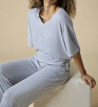 SOFTiES Dream Jersey Relaxed V-neck With Capri Lounge Set in indigo white - women's sleepwear - view 4