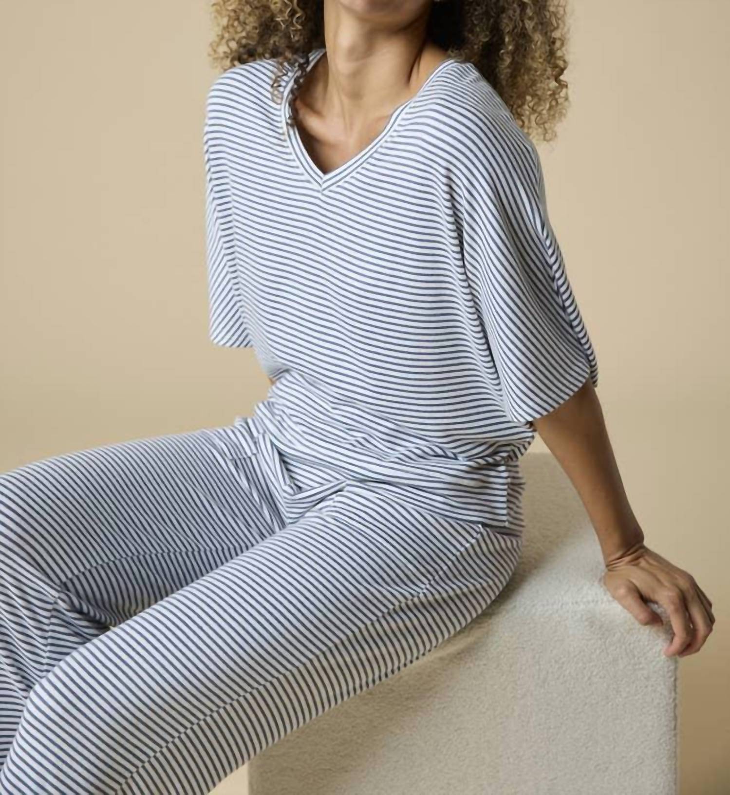 SOFTiES Dream Jersey Relaxed V-neck With Capri Lounge Set in indigo white - women's sleepwear - view 4