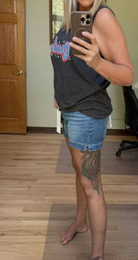 Risen - High Rise Side Slit Denim Shorts