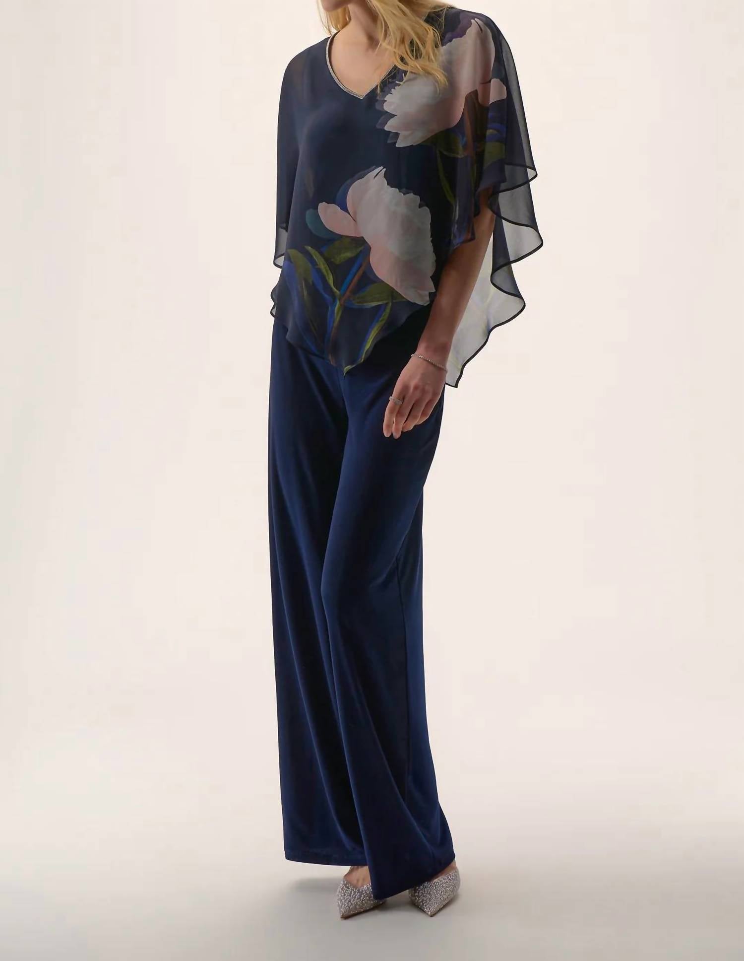 Joseph Ribkoff - Floral Print V-neck Poncho Top