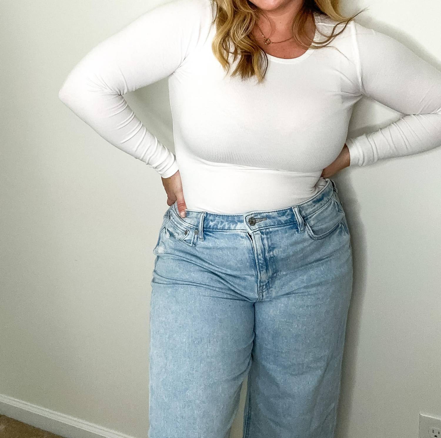 LE LIS Tidal Ribbed Long Sleeve Bodysuit in white - women's shirt