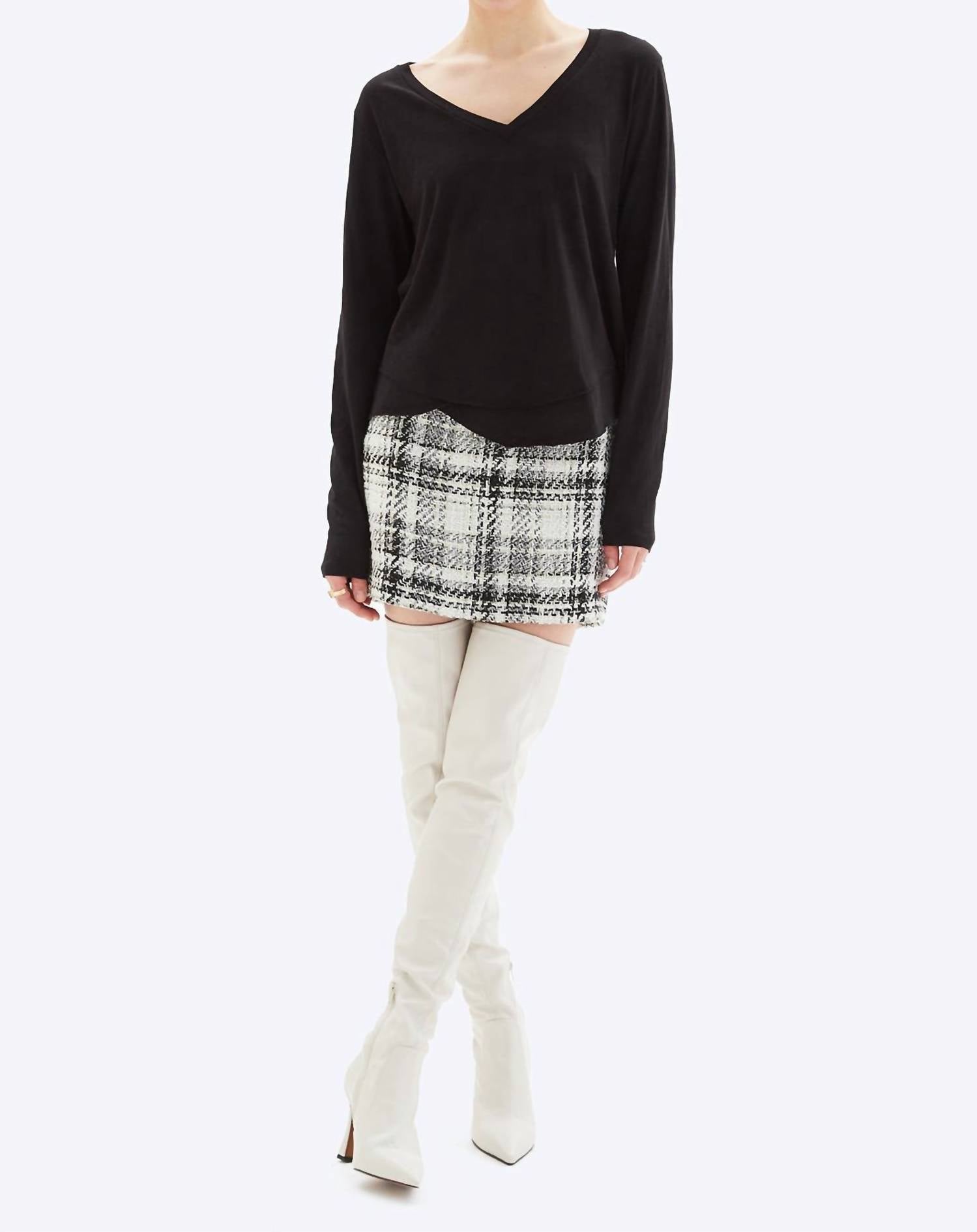 CHRLDR Ava V-neck Long Sleeve Mock Layer T-shirt in black - women's long sleeve top - view 4
