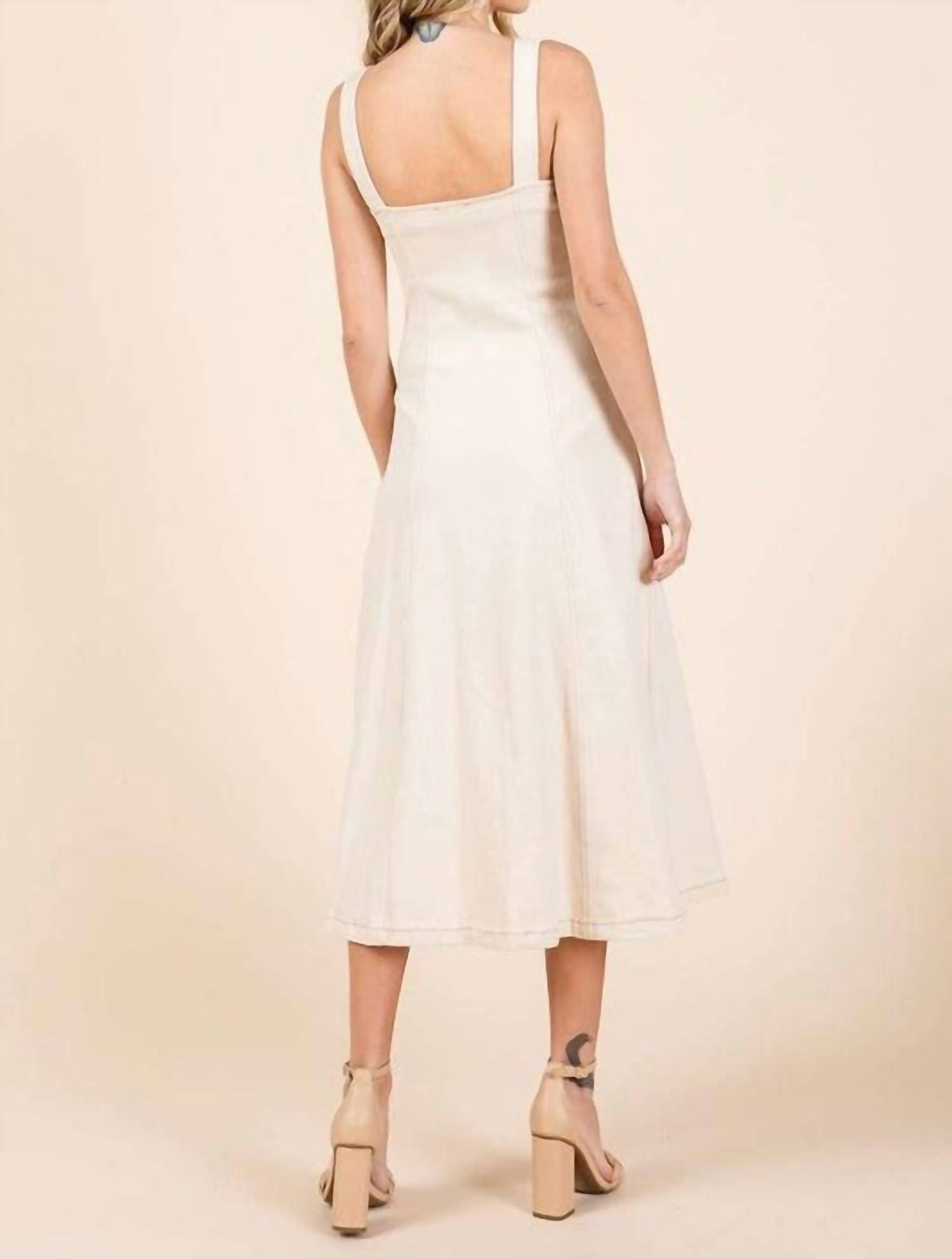 Mittoshop - Stretch Twill Decor Button Sleeveless Midi Dress