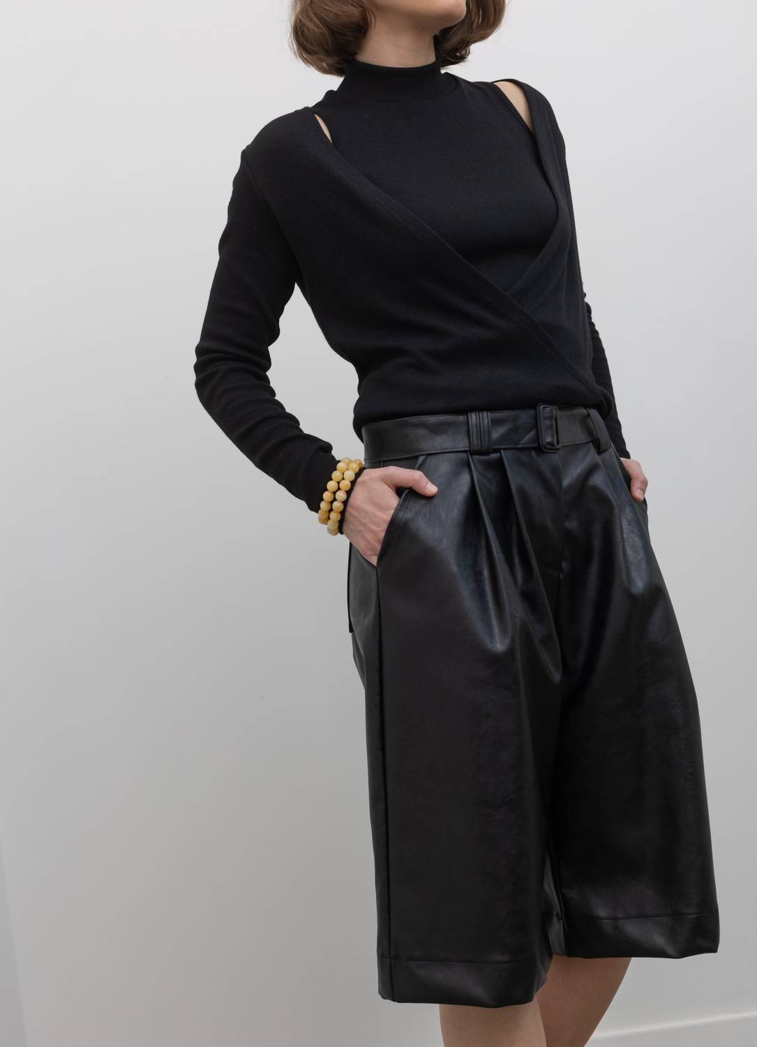 Collective Vegan Leather Belted Bermuda Shorts in black - women's shorts - view 5
