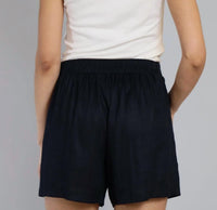 Lola & Sophie Stretch Linen Shorts in black - women's shorts - detail view