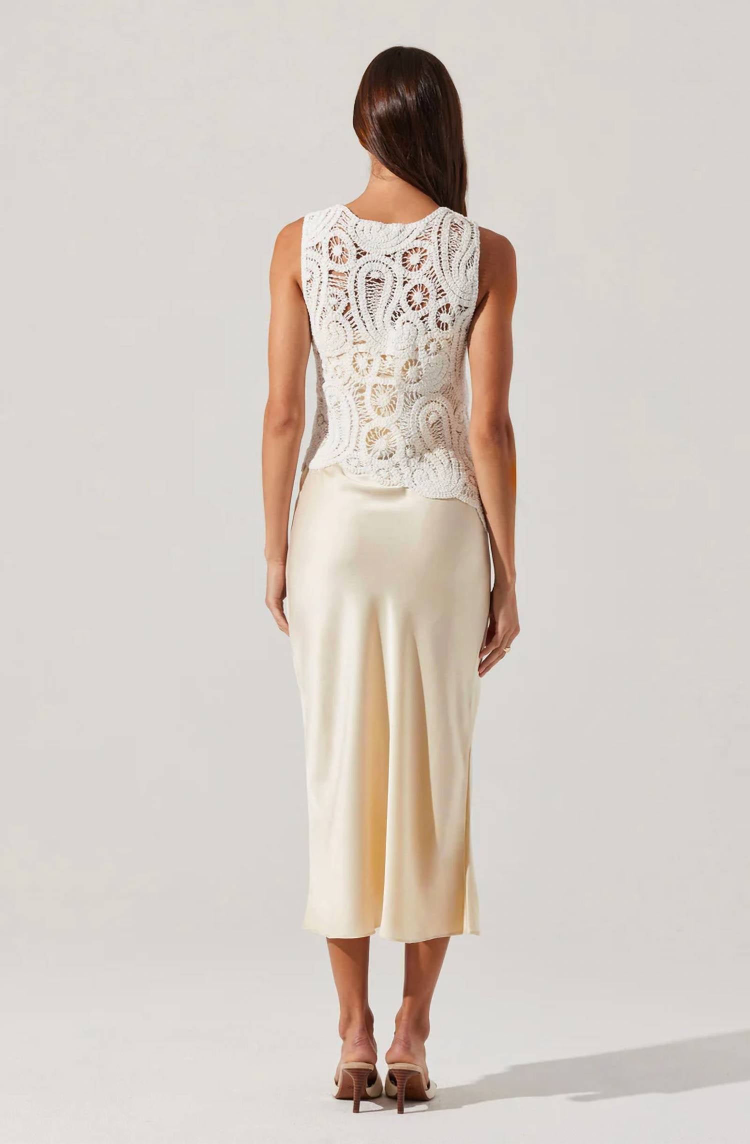 Astr - Martina Crochet-layered Satin Dress