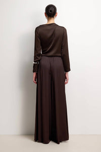 Jaki Helena Elastic Waist Satin Trousers Pants in brown - women's pants - detail view