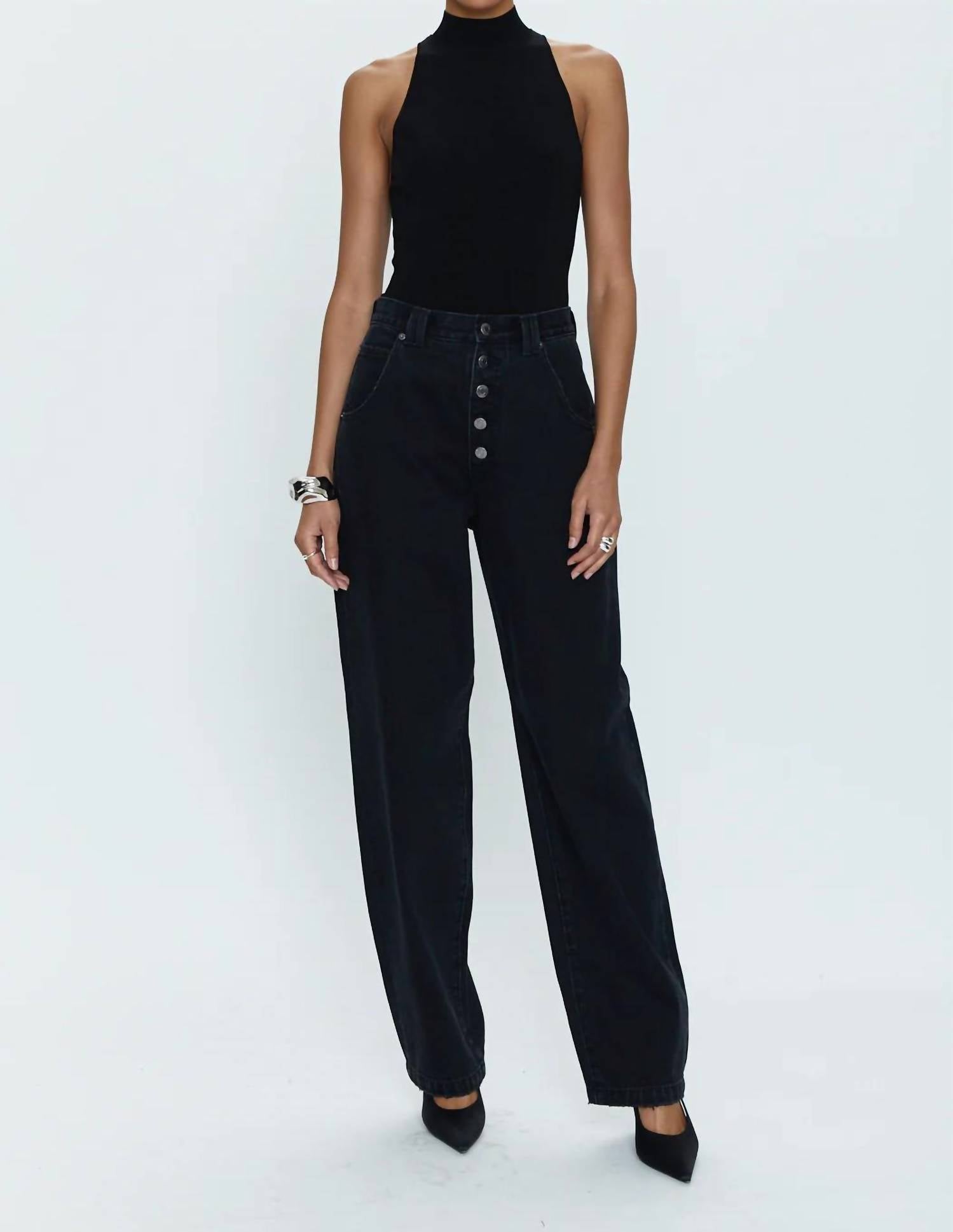 PISTOLA Janessa Mock Neck Bodysuit in midnight - women's shirt
