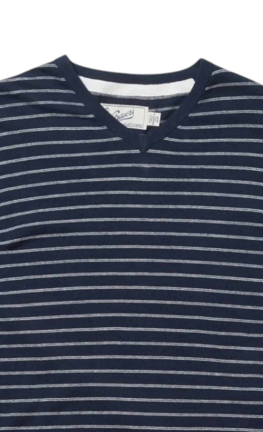 Grayers - Men's Stripe V Neck Cotton Linen Sweater