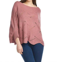 Papillon - Open Knit Poncho Sweater With Scallop Hem