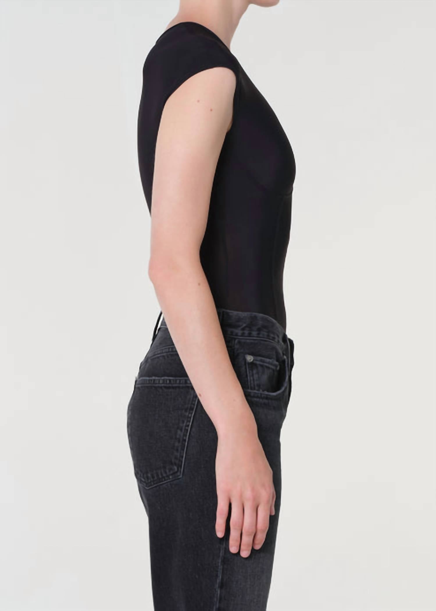 AGOLDE Nadia Fitted Bodysuit in black - women's shirt - detail view