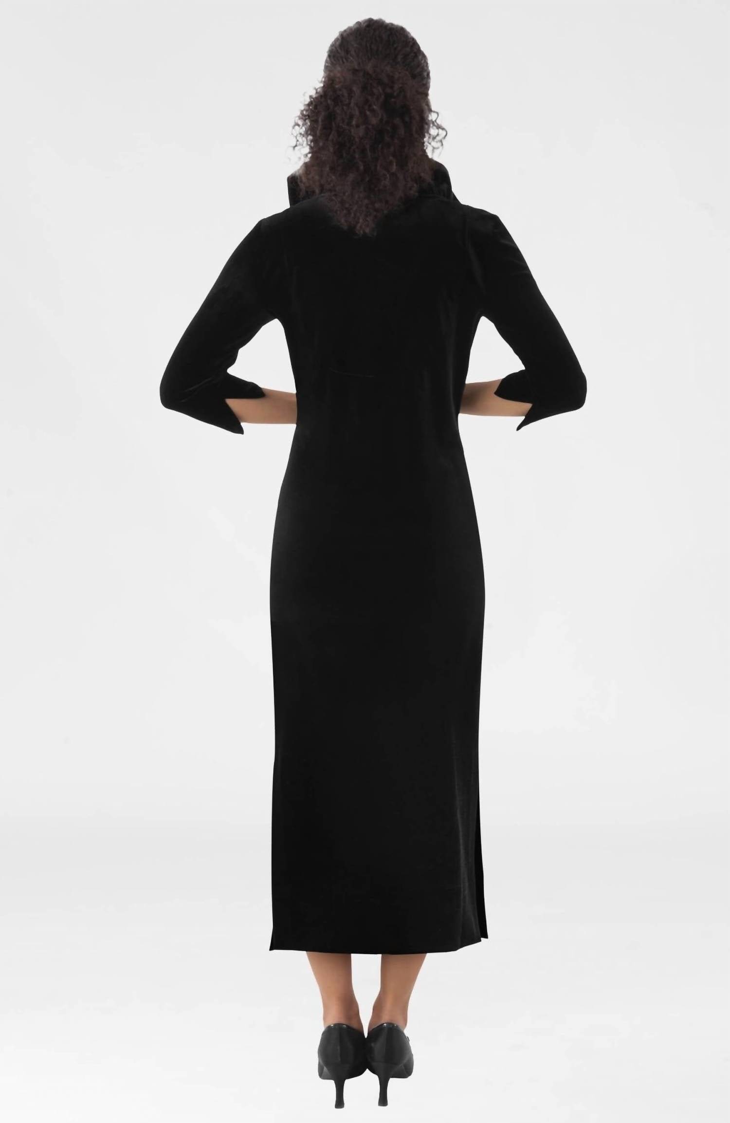 GRETCHEN SCOTT Silky Velvet Ruffneck Midi Maxi Dress - Plus in black - women's dress - alternate view
