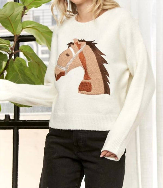 Adora - Embroidered Horse Knit Sweater