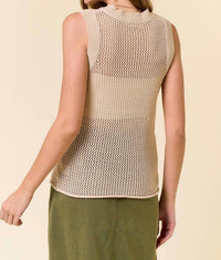 Doe And Rae - Candice Crew Neck Fishnet Sweater Tank Top
