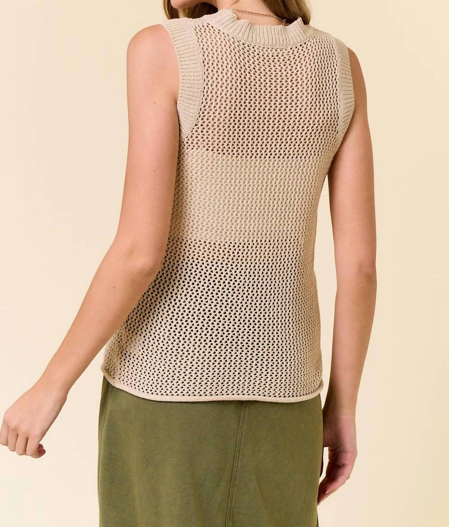Doe And Rae - Candice Crew Neck Fishnet Sweater Tank Top