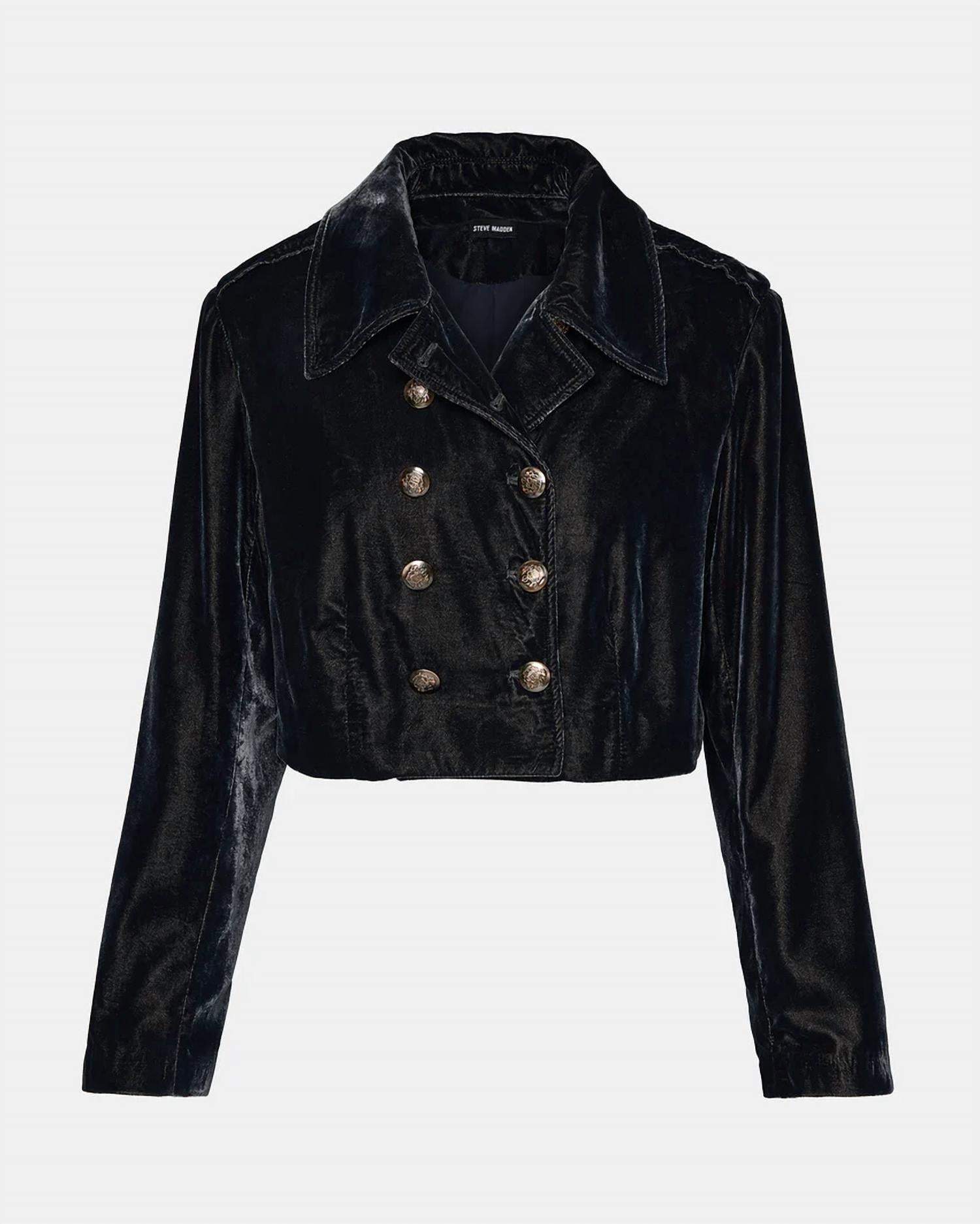 STEVE MADDEN Tonia Velvet Button Blazer in indigo haze - women's jacket - view 4